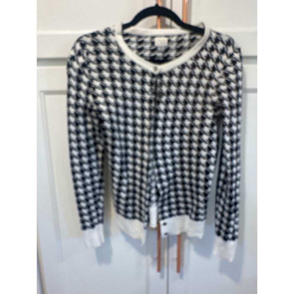 Preppy a new day Houndstooth Cardigan Sweater Black White XS Button Front cotton - Picture 1 of 7